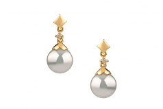 Géorgie Blanc 7-8mm AA-qualité Akoya du Japon 585/1000 Or Jaune-Boucles d'oreilles en perles