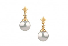 Georgia Blanc 7-8mm AA-qualité Akoya du Japon 585/1000 Or Jaune-Boucles d'oreilles en perles