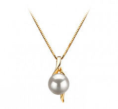 Dinah Blanc 6-7mm AAA-qualité Akoya du Japon 585/1000 Or Jaune-pendentif en perles