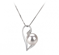 Carline Blanc 7-8mm AAA-qualité Akoya du Japon 585/1000 Or Blanc-pendentif en perles