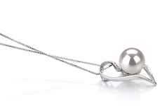 Carline Blanc 7-8mm AAA-qualité Akoya du Japon 585/1000 Or Blanc-pendentif en perles
