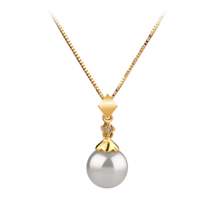Georgia Blanc 7-8mm AAA-qualité Akoya du Japon 585/1000 Or Jaune-pendentif en perles