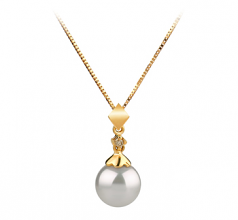 Géorgie Blanc 7-8mm AAA-qualité Akoya du Japon 585/1000 Or Jaune-pendentif en perles