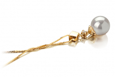 Georgia Blanc 7-8mm AAA-qualité Akoya du Japon 585/1000 Or Jaune-pendentif en perles