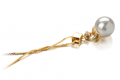 Géorgie Blanc 7-8mm AAA-qualité Akoya du Japon 585/1000 Or Jaune-pendentif en perles