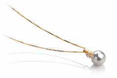 Luella Blanc 7-8mm AAA-qualité Akoya du Japon 585/1000 Or Jaune-pendentif en perles