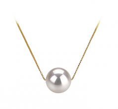Kristine Blanc 8-9mm AAA-qualité Akoya du Japon 585/1000 Or Jaune-pendentif en perles