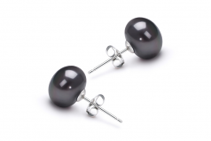 Noir 7-8mm AAA-qualité perles d'eau douce-Boucles d'oreilles en perles