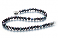 Bliss Noir 6-7mm A-qualité perles d'eau douce 925/1000 Argent-Collier de perles