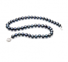 Unique Noir 7-8mm A-qualité perles d'eau douce 925/1000 Argent-Collier de perles