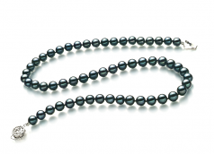 Noir 6.5-7mm AA-qualité Akoya du Japon 925/1000 Argent-Collier de perles
