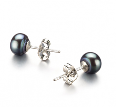 Noir 6-7mm AA-qualité perles d'eau douce-Boucles d'oreilles en perles