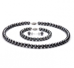 Noir 6-7mm AA-qualité perles d'eau douce 925/1000 Argent-un set en perles