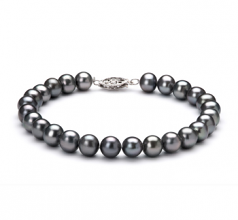 Noir 6-7mm AA-qualité perles d'eau douce 925/1000 Argent-Bracelet de perles