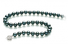 Noir 7.5-8mm AA-qualité Akoya du Japon 925/1000 Argent-Collier de perles