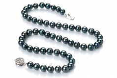 Noir 6.5-7mm AAA-qualité Akoya du Japon 925/1000 Argent-Collier de perles