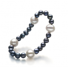 Irina Noir et Blanc 6-11mm A-qualité perles d'eau douce -Bracelet de perles