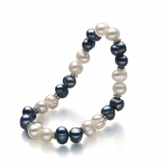 Jemima Noir et Blanc 6-7mm A-qualité perles d'eau douce -Bracelet de perles
