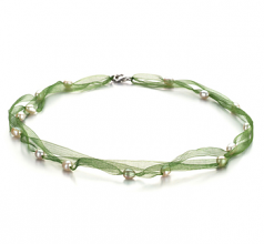 Jasmin vert Blanc 5-6mm A-qualité perles d'eau douce -Collier de perles