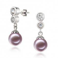Colleen Lavande 7-8mm AAAA-qualité perles d'eau douce 925/1000 Argent-Boucles d'oreilles en perles