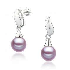 Edith Lavande 7-8mm AAAA-qualité perles d'eau douce 925/1000 Argent-Boucles d'oreilles en perles