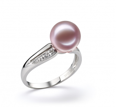 Caroline Lavande 9-10mm AAAA-qualité perles d'eau douce 585/1000 Or Blanc-Bague perles