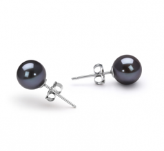 Noir 6-7mm AAAA-qualité perles d'eau douce-Boucles d'oreilles en perles