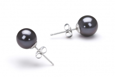 Noir 7-8mm AAAA-qualité perles d'eau douce-Boucles d'oreilles en perles