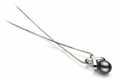 Empress Noir 7-8mm AA-qualité perles d'eau douce 925/1000 Argent-pendentif en perles