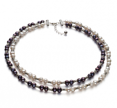 YinYang Noir et Blanc 6-7mm A-qualité perles d'eau douce 925/1000 Argent-Collier de perles