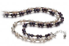 YinYang Noir et Blanc 6-7mm A-qualité perles d'eau douce 925/1000 Argent-Collier de perles