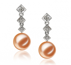 Rozene Rose 9-10mm AAAA-qualité perles d'eau douce 585/1000 Or Blanc-Boucles d'oreilles en perles