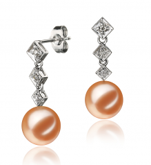 Rozene Rose 9-10mm AAAA-qualité perles d'eau douce 585/1000 Or Blanc-Boucles d'oreilles en perles