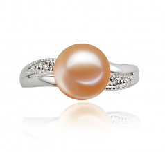 Caroline Rose 9-10mm AAAA-qualité perles d'eau douce 585/1000 Or Blanc-Bague perles