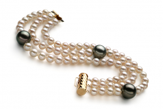 Noir et Blanc 5-11mm AA-qualité de Tahiti et perles d'eau douce 585/1000 Or Jaune-Bracelet de perles