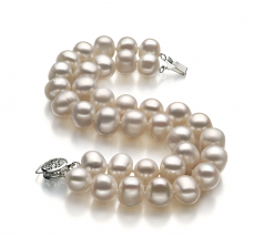 Leonora Blanc 8-9mm A-qualité perles d'eau douce 925/1000 Argent-Bracelet de perles