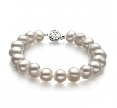 Kaitlyn Blanc 8-9mm A-qualité perles d'eau douce 925/1000 Argent-Bracelet de perles
