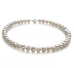 Kaitlyn Blanc 8-9mm A-qualité perles d'eau douce 925/1000 Argent-Collier de perles
