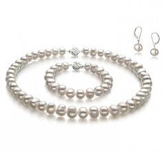 Kaitlyn Blanc 8-9mm A-qualité perles d'eau douce 925/1000 Argent-un set en perles