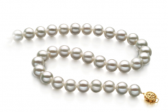 Blanc 9-10mm AAA-qualité perles d'eau douce Rempli D'or-Collier de perles