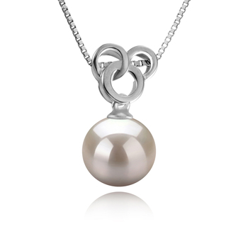 Adelina Blanc 9-10mm AAAA-qualité perles d'eau douce 925/1000 Argent-pendentif en perles