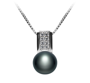 Alina Noir 8-9mm AAA-qualité perles d'eau douce 925/1000 Argent-pendentif en perles