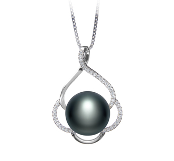 Alyssa Noir 12-13mm AA-qualité perles d'eau douce 925/1000 Argent-pendentif en perles