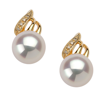 Anastasia Blanc 8-9mm AAA-qualité Akoya du Japon 585/1000 Or Jaune-Boucles d'oreilles en perles