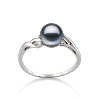 Andrea Noir 6-7mm AAAA-qualité perles d'eau douce 585/1000 Or Blanc-Bague perles