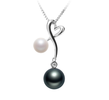 Anita Noir et Blanc 5-8mm AAAA-qualité perles d'eau douce 925/1000 Argent-pendentif en perles