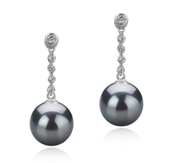 Ariel Noir 9-10mm AAA-qualité de Tahiti 925/1000 Argent-Boucles d'oreilles en perles