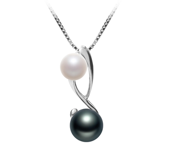 Bailey Blanc et Noir 5-8mm AAAA-qualité perles d'eau douce 925/1000 Argent-pendentif en perles