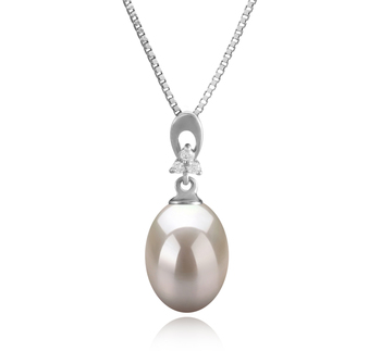 Bambie Blanc 9-10mm AAA-qualité perles d'eau douce 925/1000 Argent-pendentif en perles