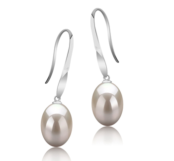 Bernice Blanc 9-10mm AAA-qualité perles d'eau douce 925/1000 Argent-Boucles d'oreilles en perles